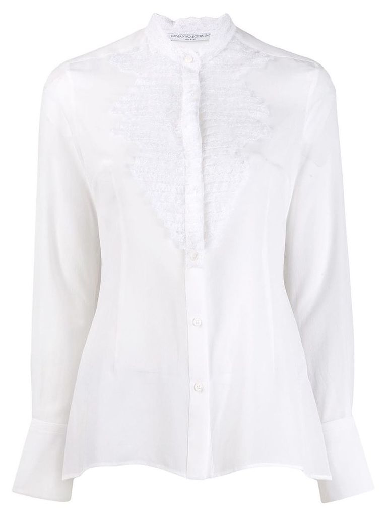 Ermanno Scervino pleated lace shirt ruffle col - White