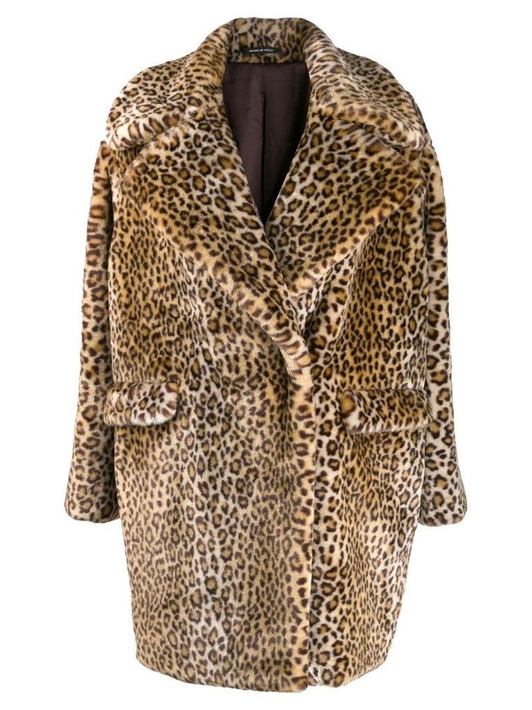 Tagliatore leopard print coat - Brown