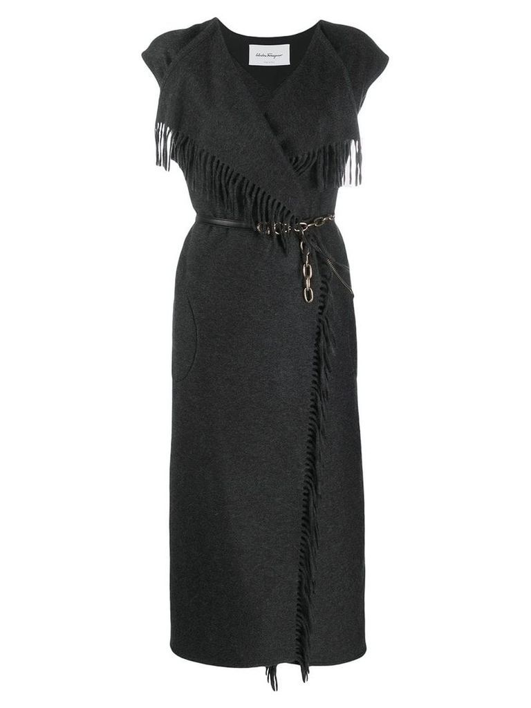 Salvatore Ferragamo fringe detail knitted dress - Black