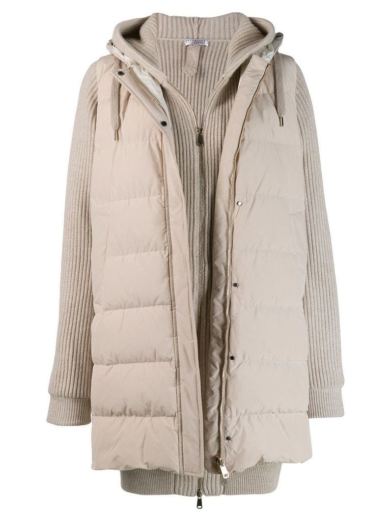 Brunello Cucinelli zipped knitted padded jacket - NEUTRALS