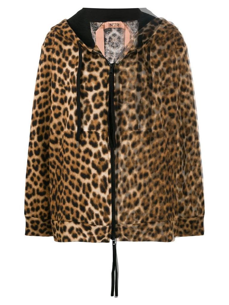 Nº21 animal print hooded jacket - Brown