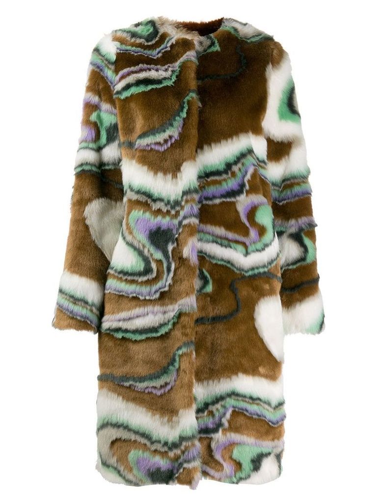 Marco De Vincenzo faux fur wave print coat - Brown