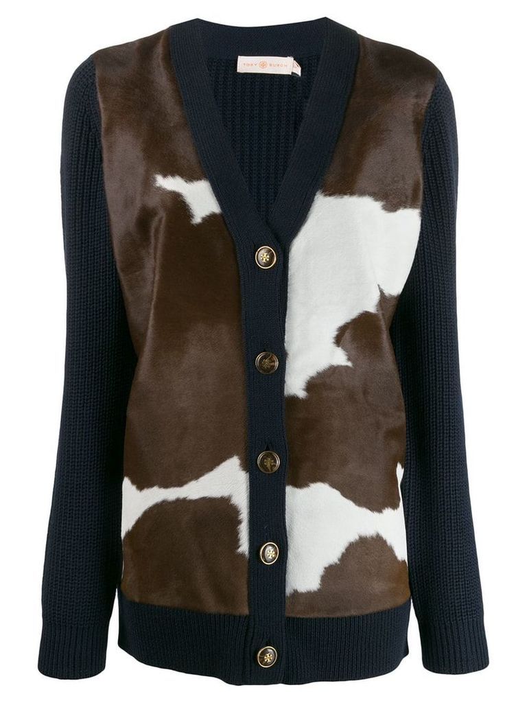 Tory Burch cow knit panelled cardigan - Blue