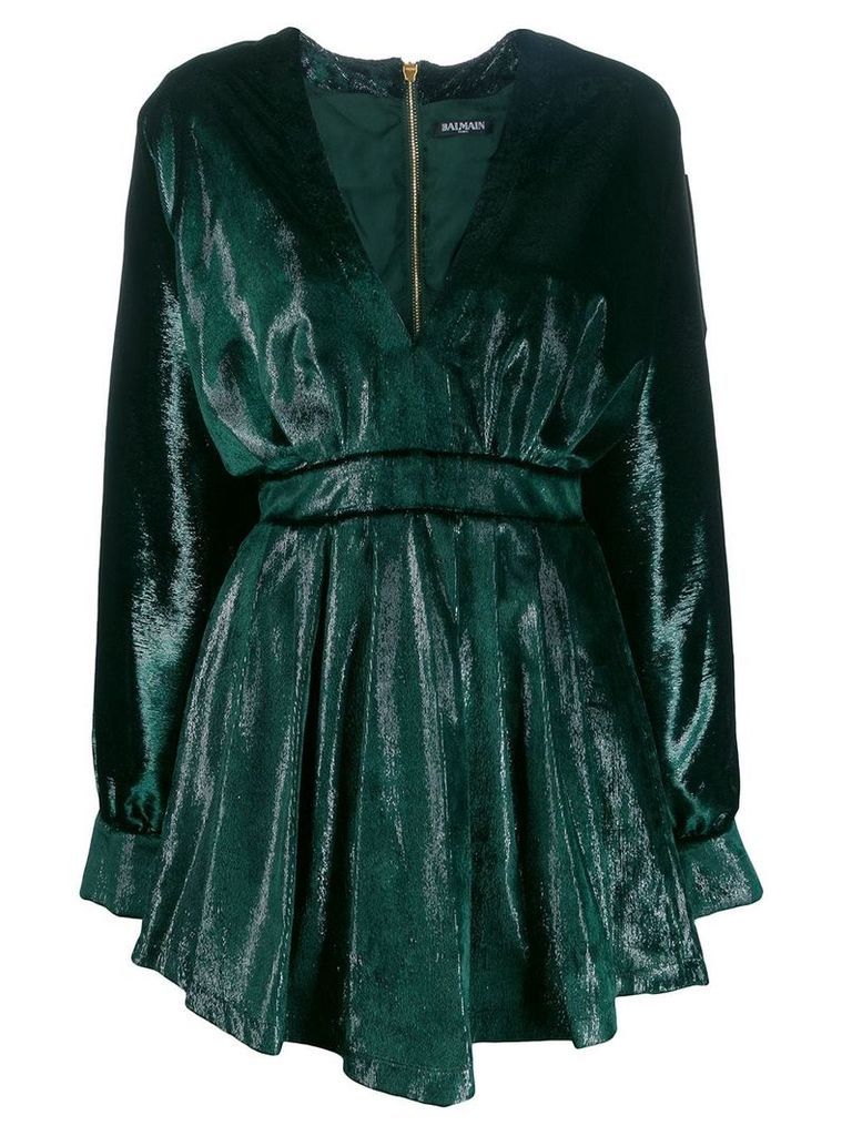Balmain metallic flared dress - Green