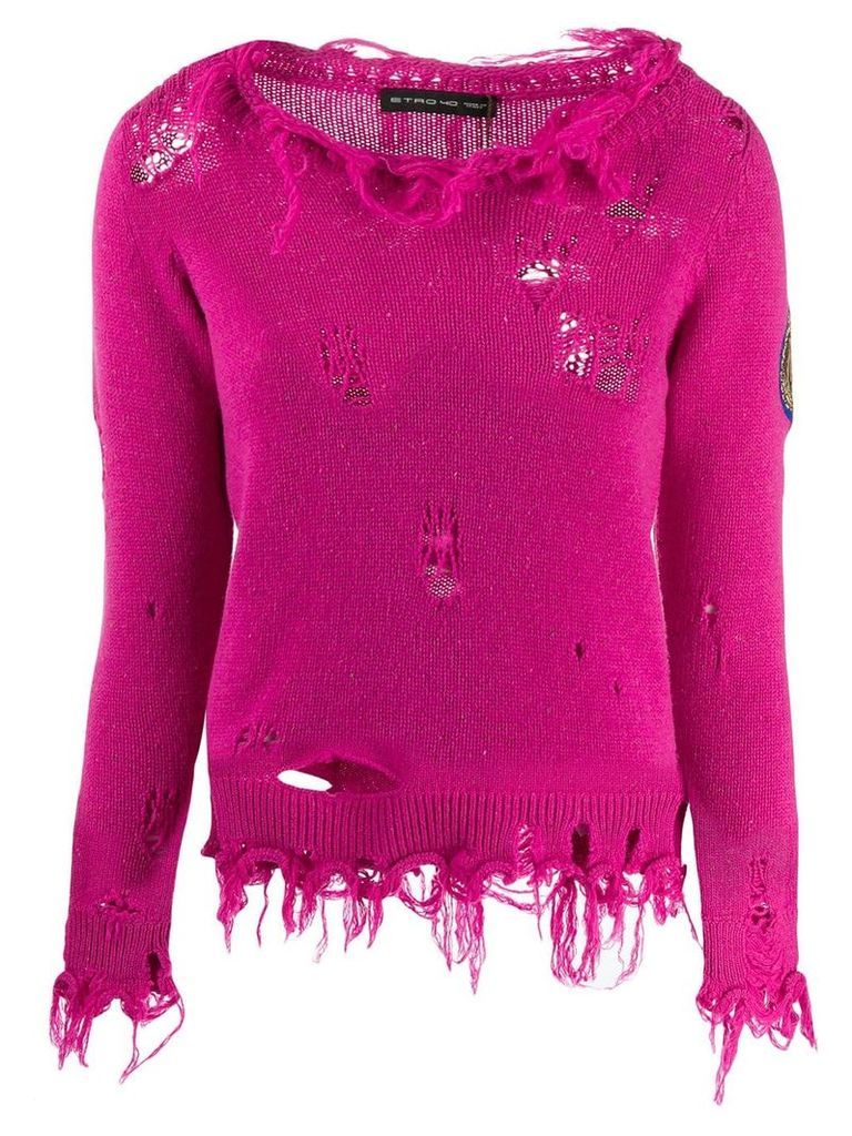 Etro distressed knitted sweater - PINK