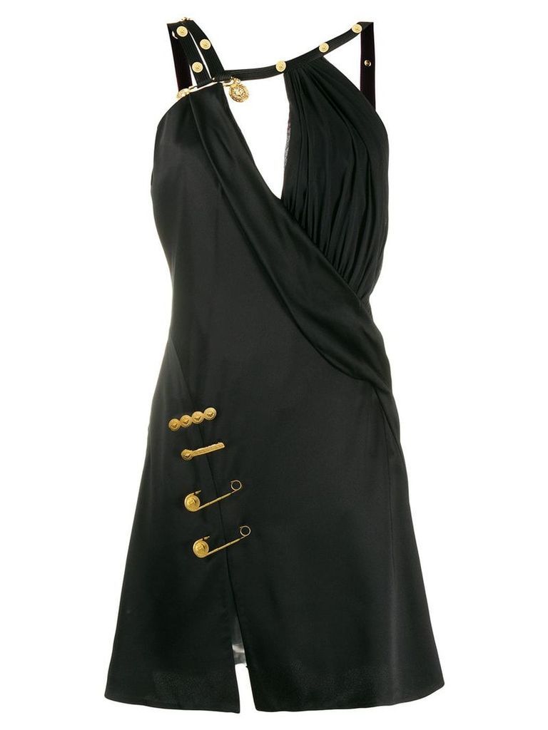 Versace safety pin embellished mini dress - Black