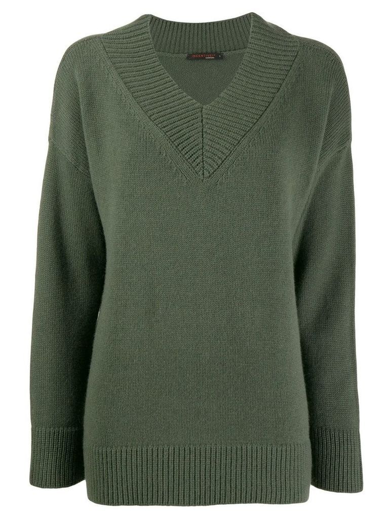 Incentive! Cashmere V-neck knitted jumper - Green
