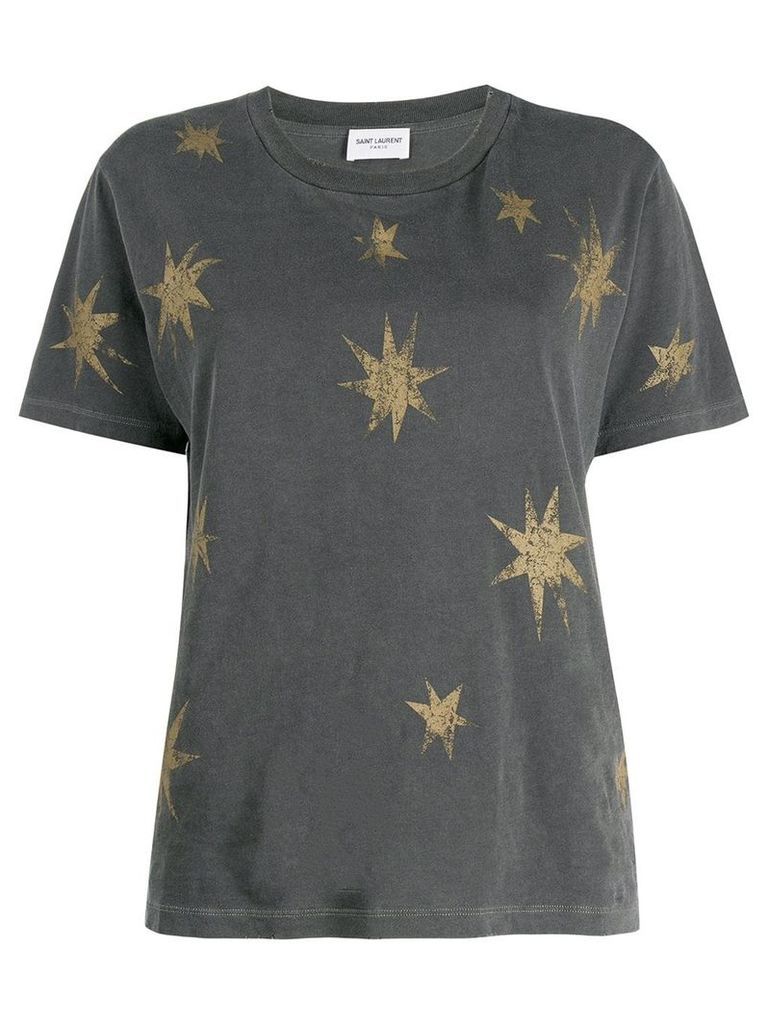 Saint Laurent distressed star-print T-shirt - Grey