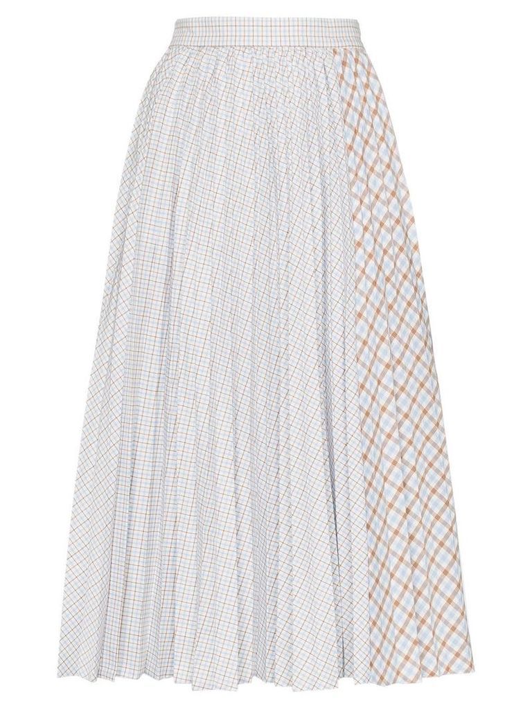 Anouki pleated dual-pattern check midi skirt - Blue