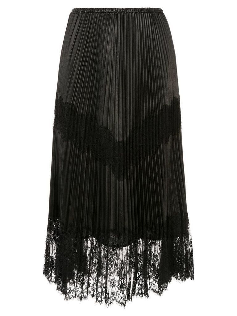 Valentino pleated lace trim midi skirt - Black