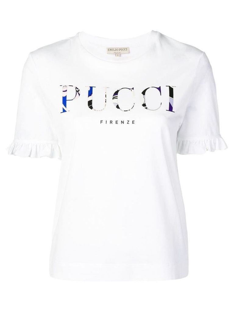 Emilio Pucci Ruffle Sleeve Logo-Print T-Shirt - White