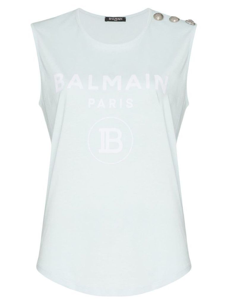 Balmain button-shoulder logo vest - Blue