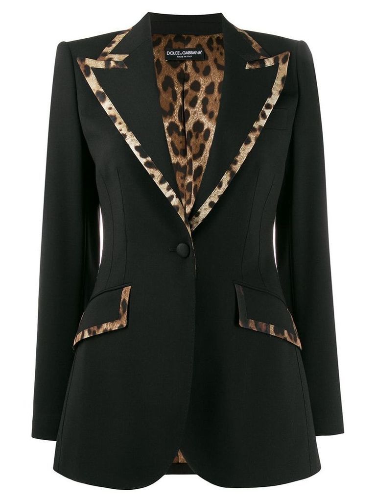 Dolce & Gabbana leopard print trim fitted blazer - Black