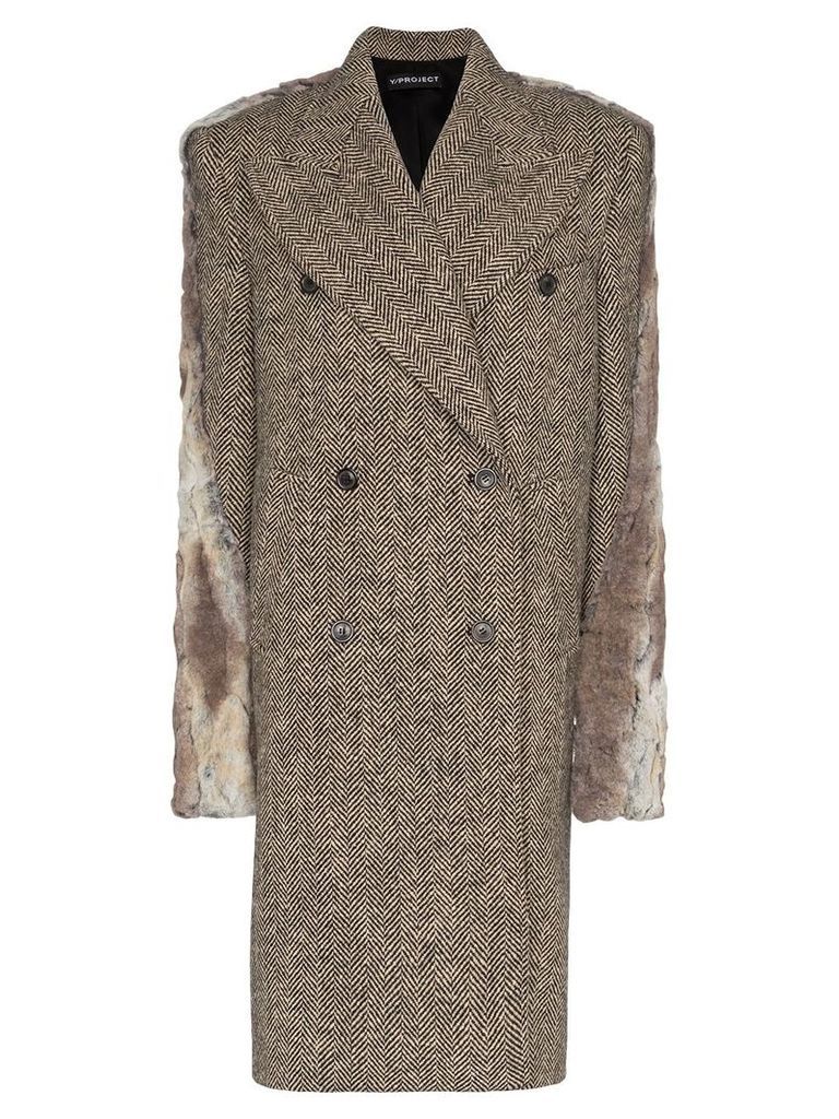 Y/Project Herringbone tweed coat - Brown