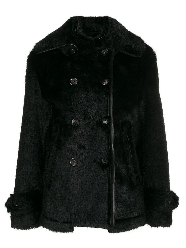 Tom Ford faux fur double breasted coat - Black