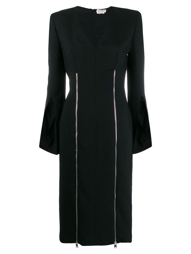 Alexander McQueen square shoulder zip detail dress - Black