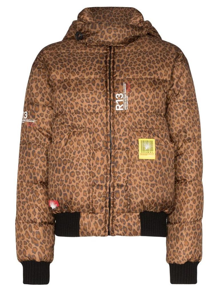 R13 x Brumal leopard print puffer jacket - Brown