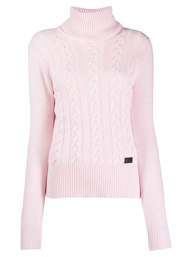 be blumarine roll neck cable knit sweater - PINK
