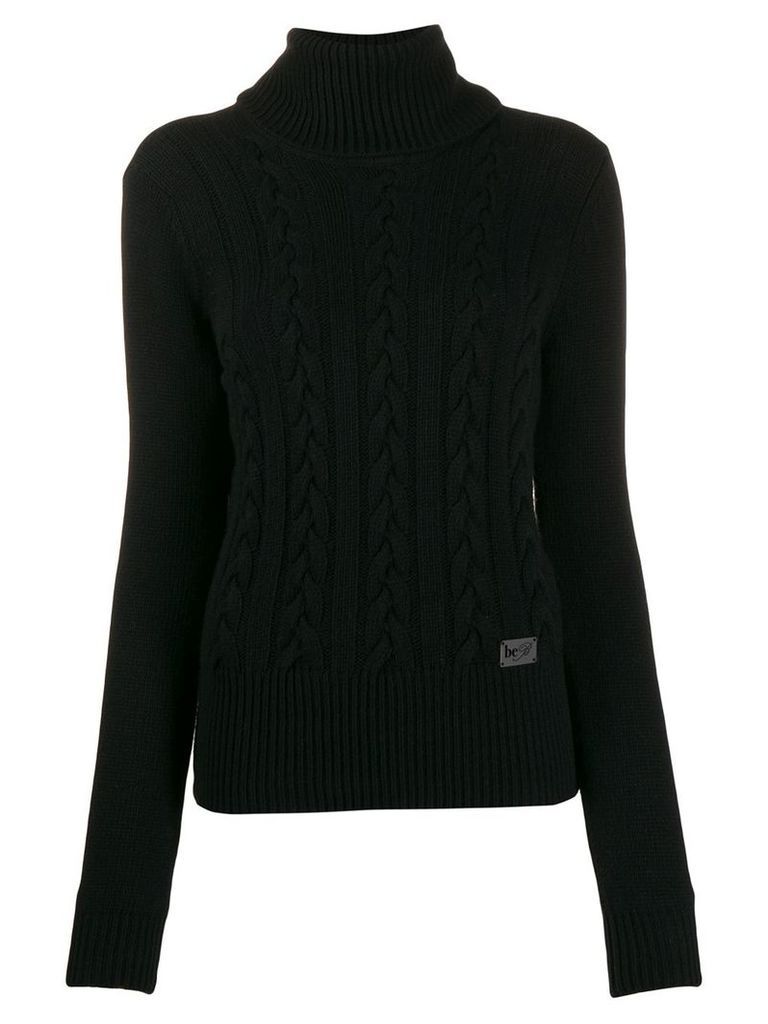 be blumarine roll neck cable knit sweater - Black