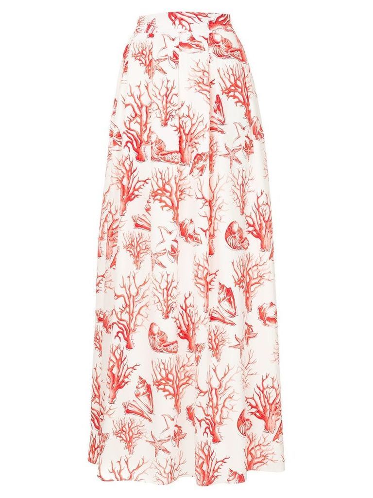 Ingie Paris coral print full skirt - White