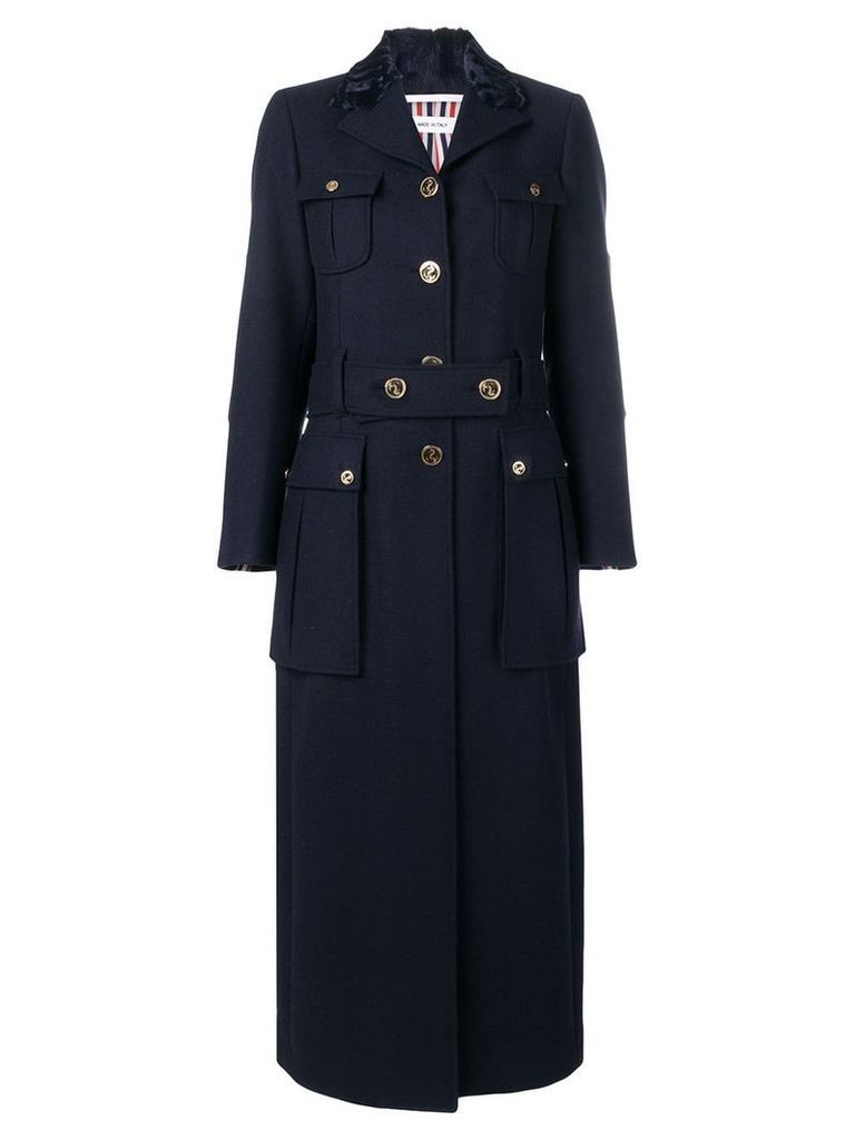 Thom Browne Double Face Melton Overcoat - Blue