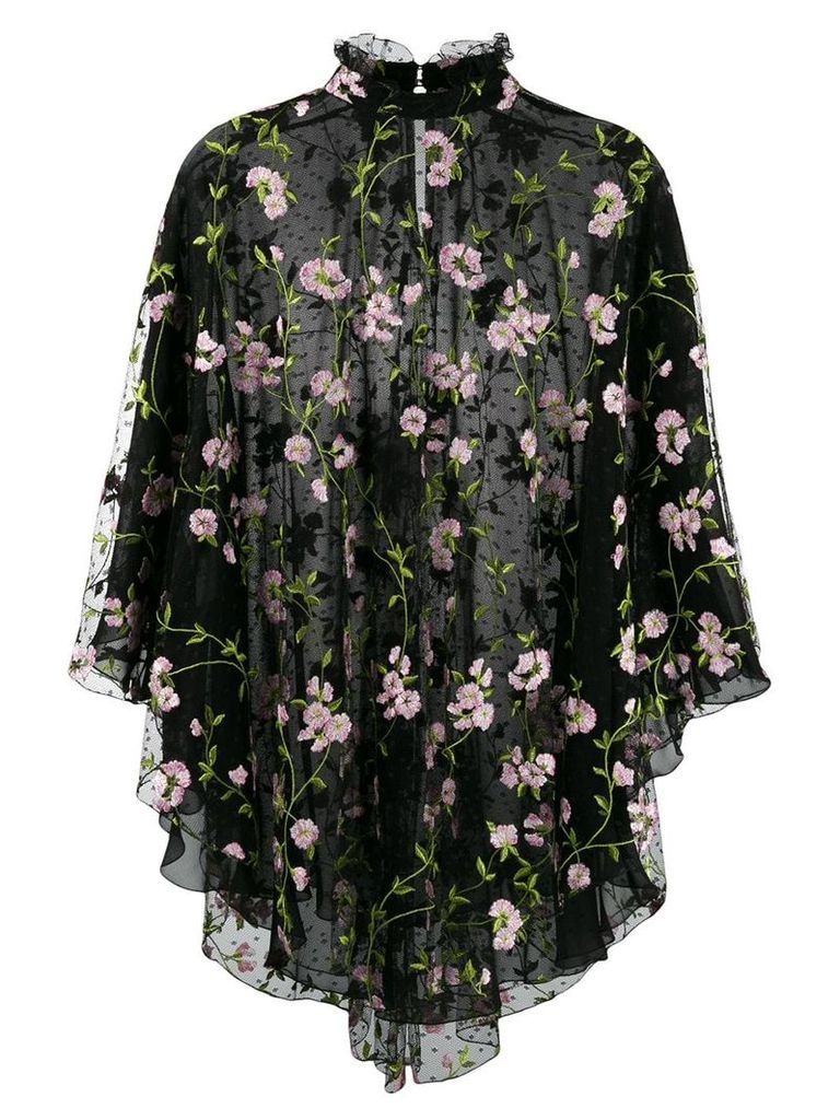 Giambattista Valli floral-embroidered tulle blouse - Black