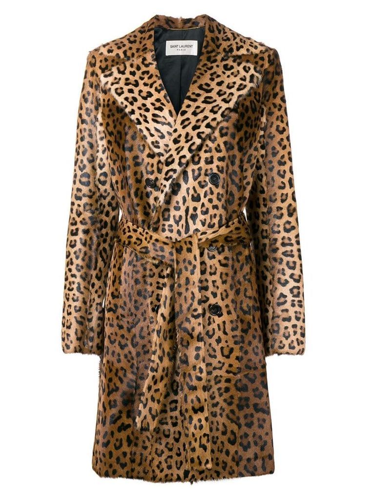 Saint Laurent leopard print trench coat - Brown