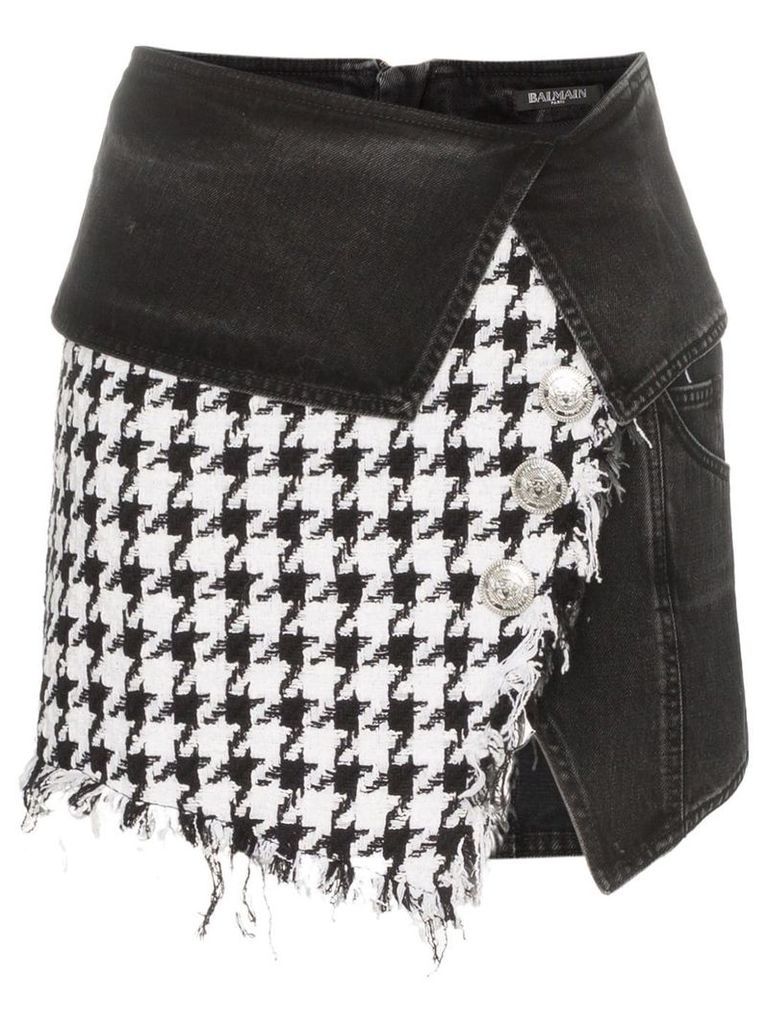 Balmain houndstooth denim wrap mini-skirt - Black