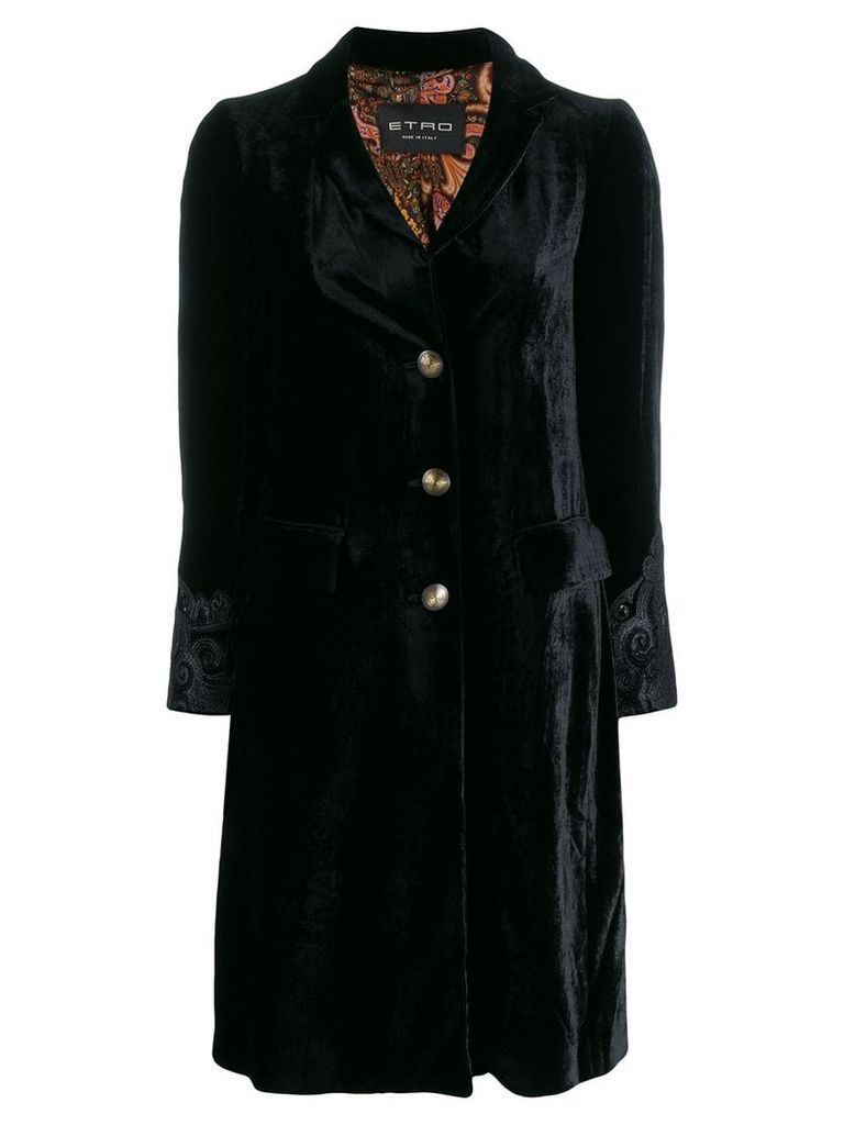 Etro embroidered cuff coat - Black