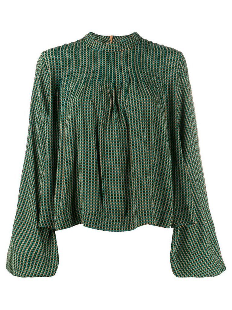 GANNI mock neck plaid blouse - Green