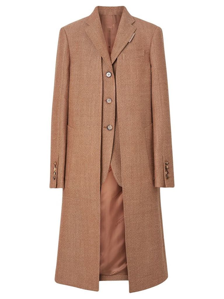 Burberry Waistcoat Detail Wool Tailored Coat - Brown