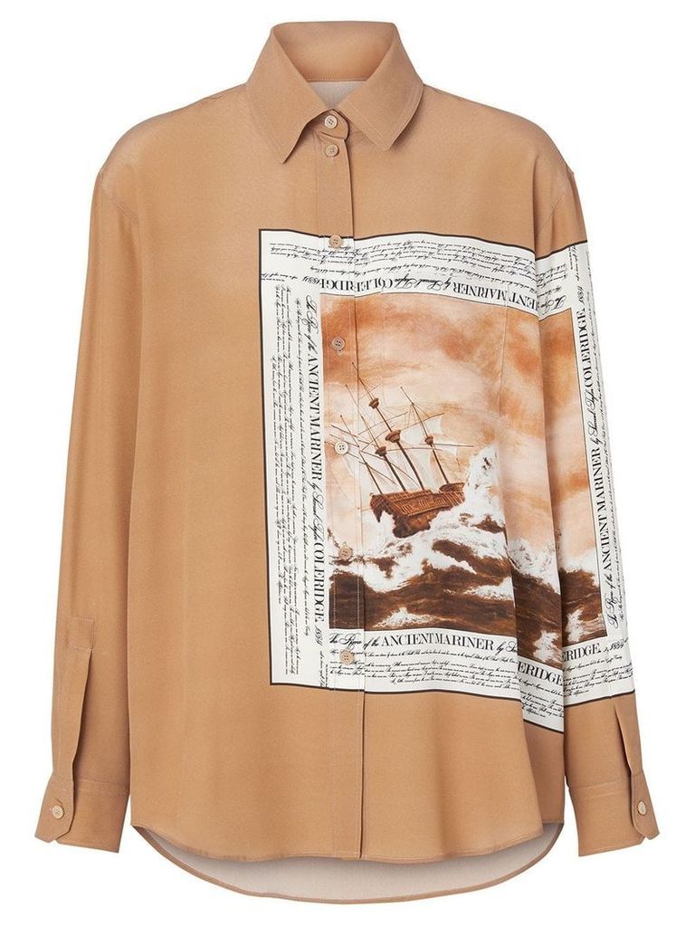 Burberry Montage Print Silk Oversized Shirt - Brown