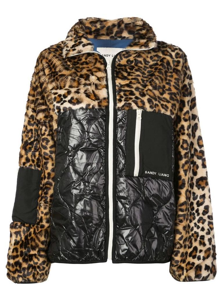 Sandy Liang leopard panel bomber jacket - Brown