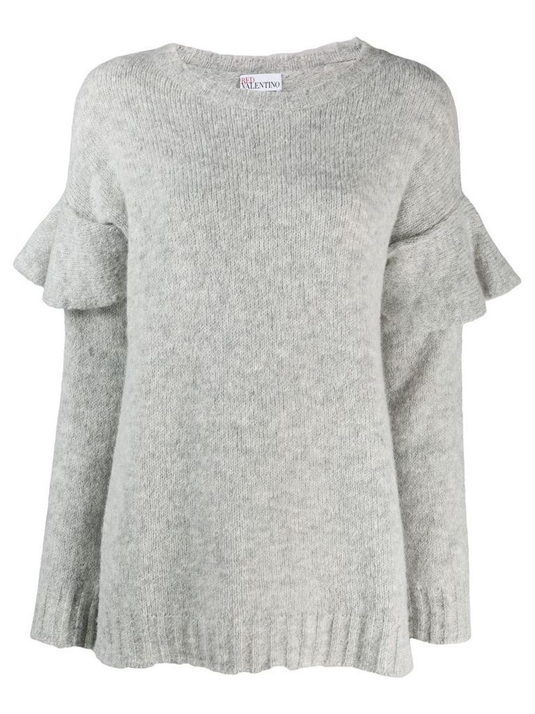 RedValentino ruffled sleeve knitted sweater - Grey