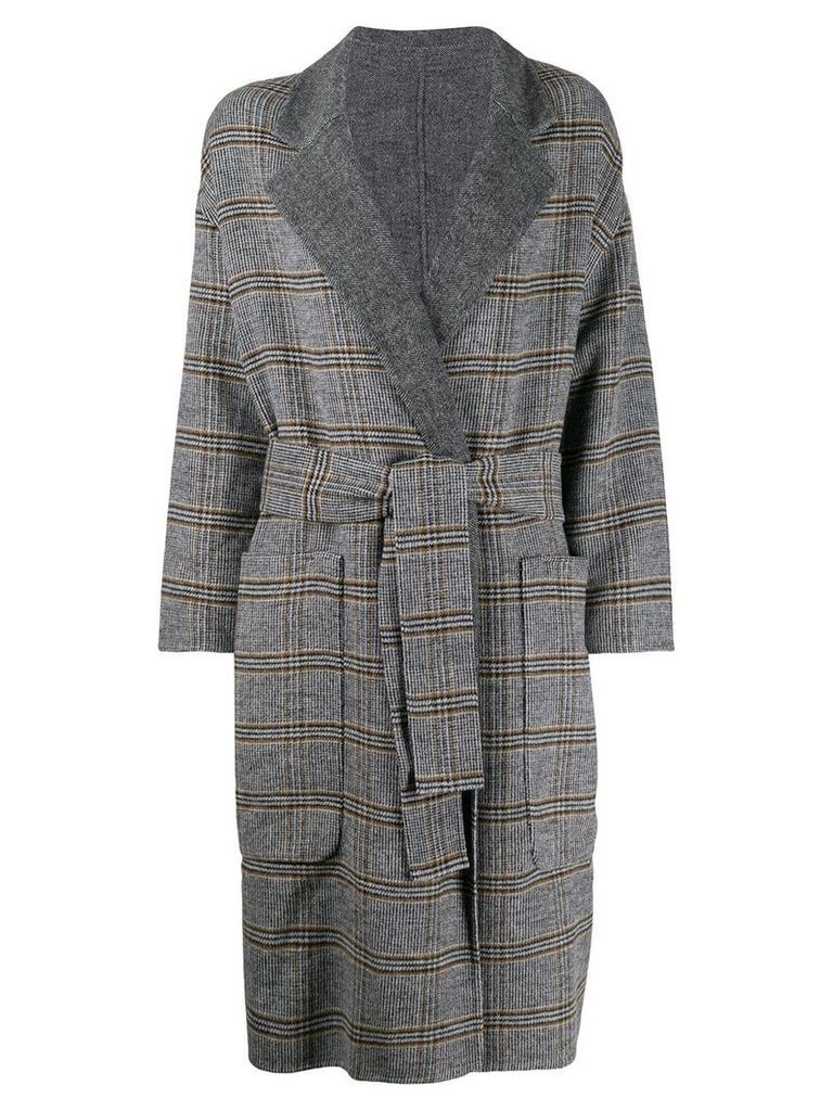 Twin-Set check patterned double-breasted coat - Grey