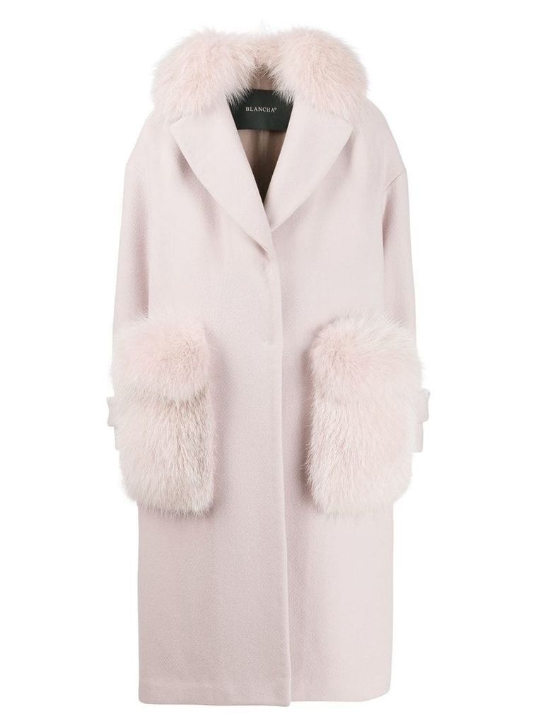 Blancha fur-trim single breasted coat - PINK