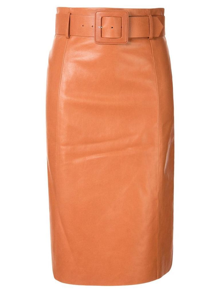 Drome belted leather pencil skirt - ORANGE