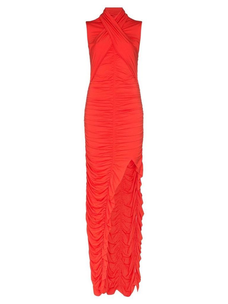 Unravel wrap-style ruched maxi dress - Red