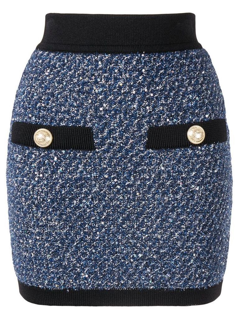 Balmain bouclé knit mini skirt - Blue