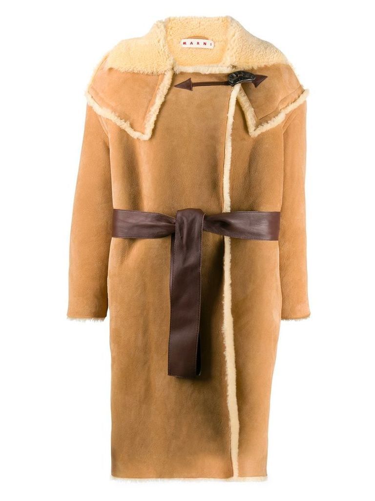 Marni belted shearling coat - NEUTRALS