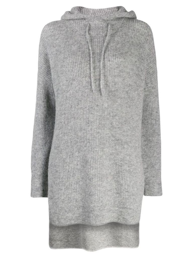 GANNI drawstring knitted hoodie - Grey