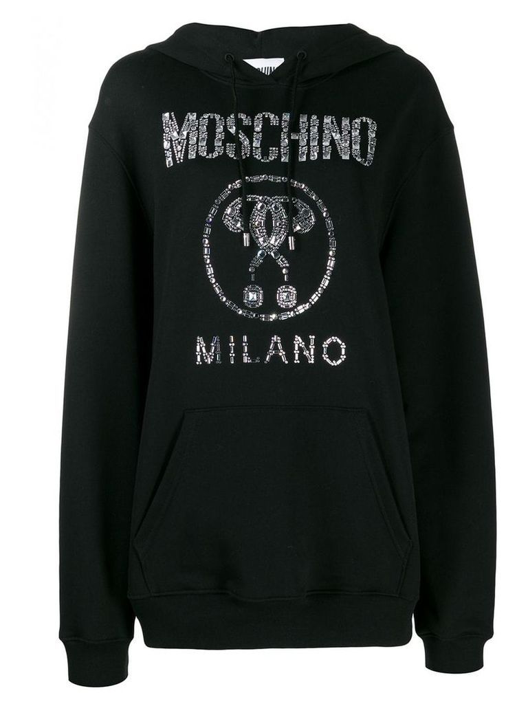 Moschino crystal-embellished logo hoodie - Black