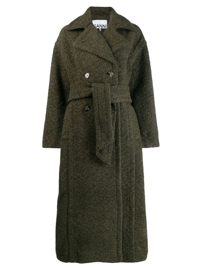 GANNI double-breasted belted coat - Green