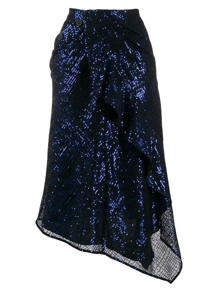 Self-Portrait asymmetric sequin skirt - Blue