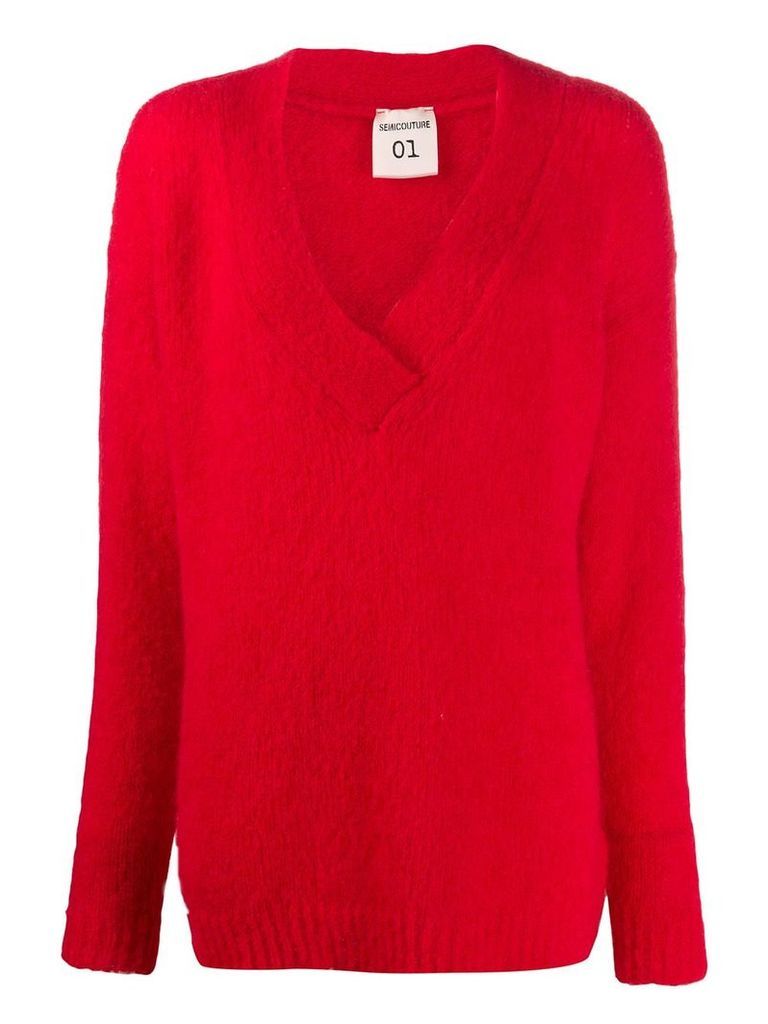 Semicouture oversized V-neck jumper - Red