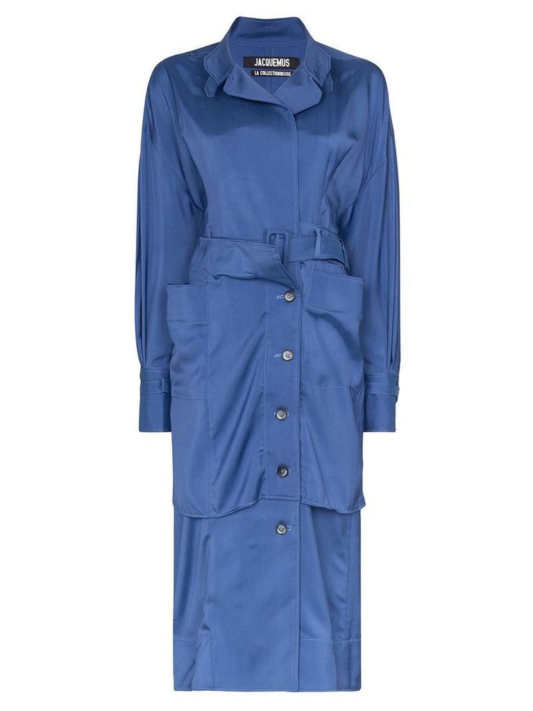 Jacquemus button-down belted shirt dress - Blue