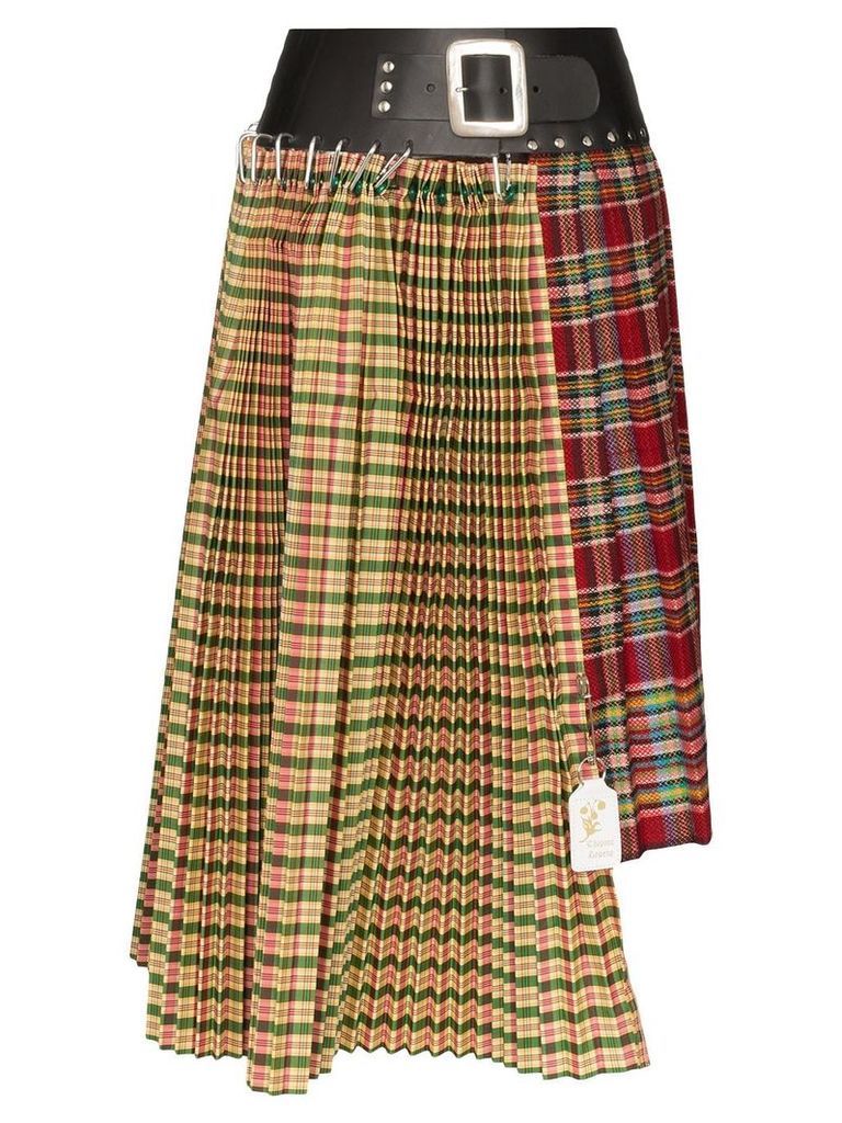 Chopova Lowena tartan pleated asymmetric midi skirt - Multicolour
