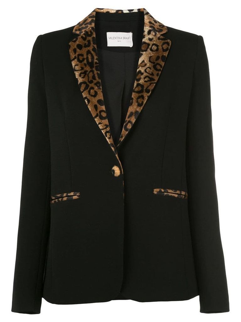 Valentina Shah faux-leopard trimmed blazer - Black