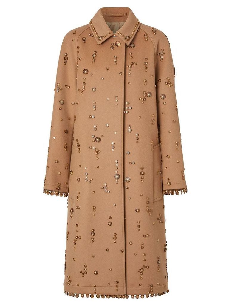 Burberry Embellished Wool Cashmere Car Coat - Brown
