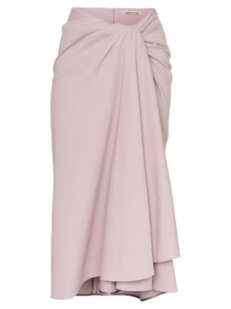 SAMUEL GUÌ YANG towel effect draped midi skirt - PURPLE